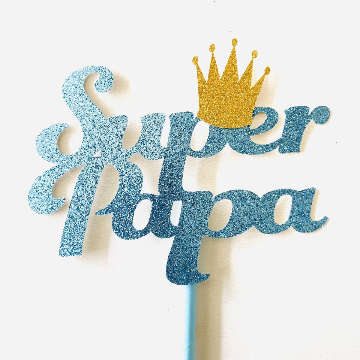 Taarttopper|Vader|Super Papa|Blauw glitters|14 cm|stevig karton